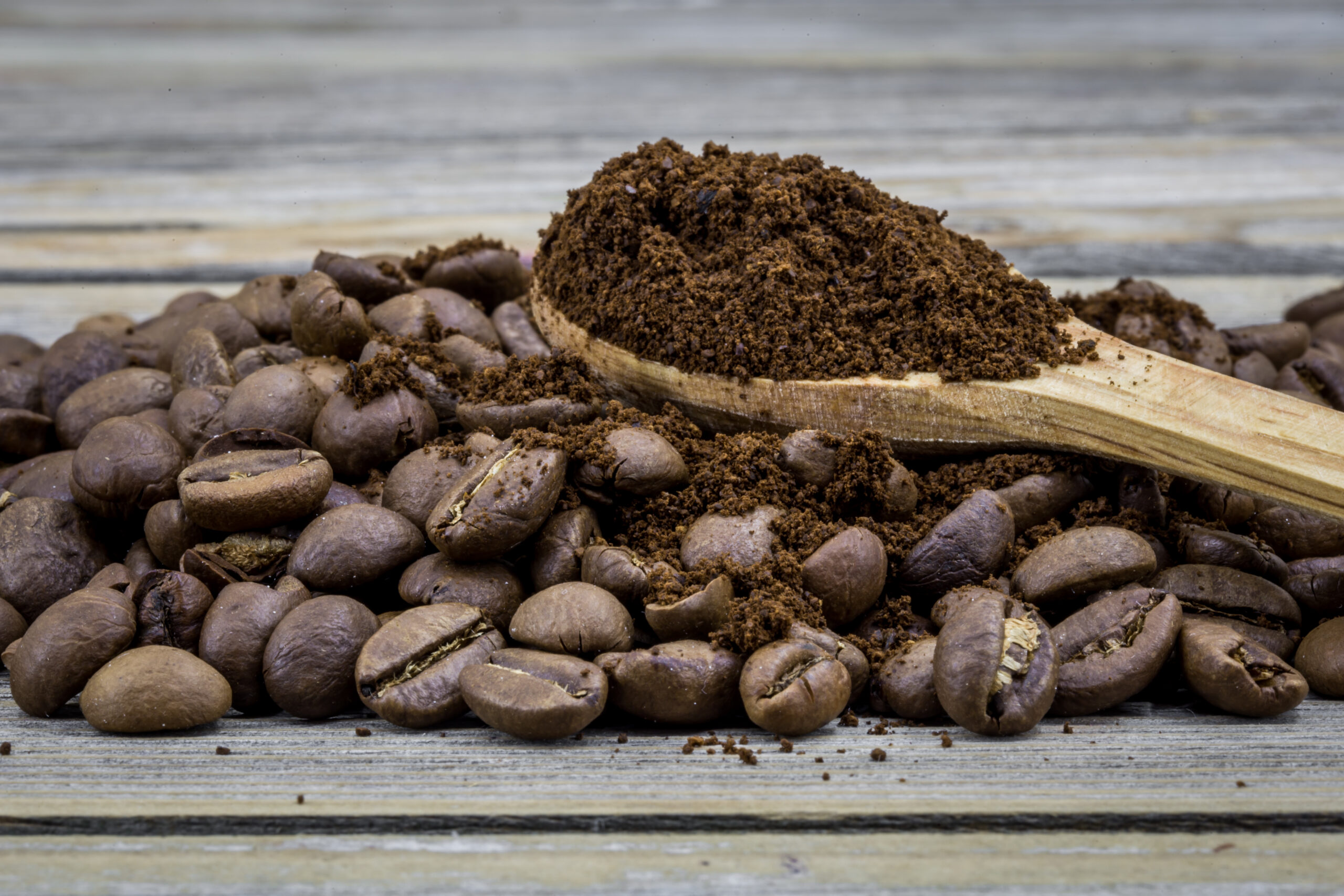 coffee beans on a wooden spoon